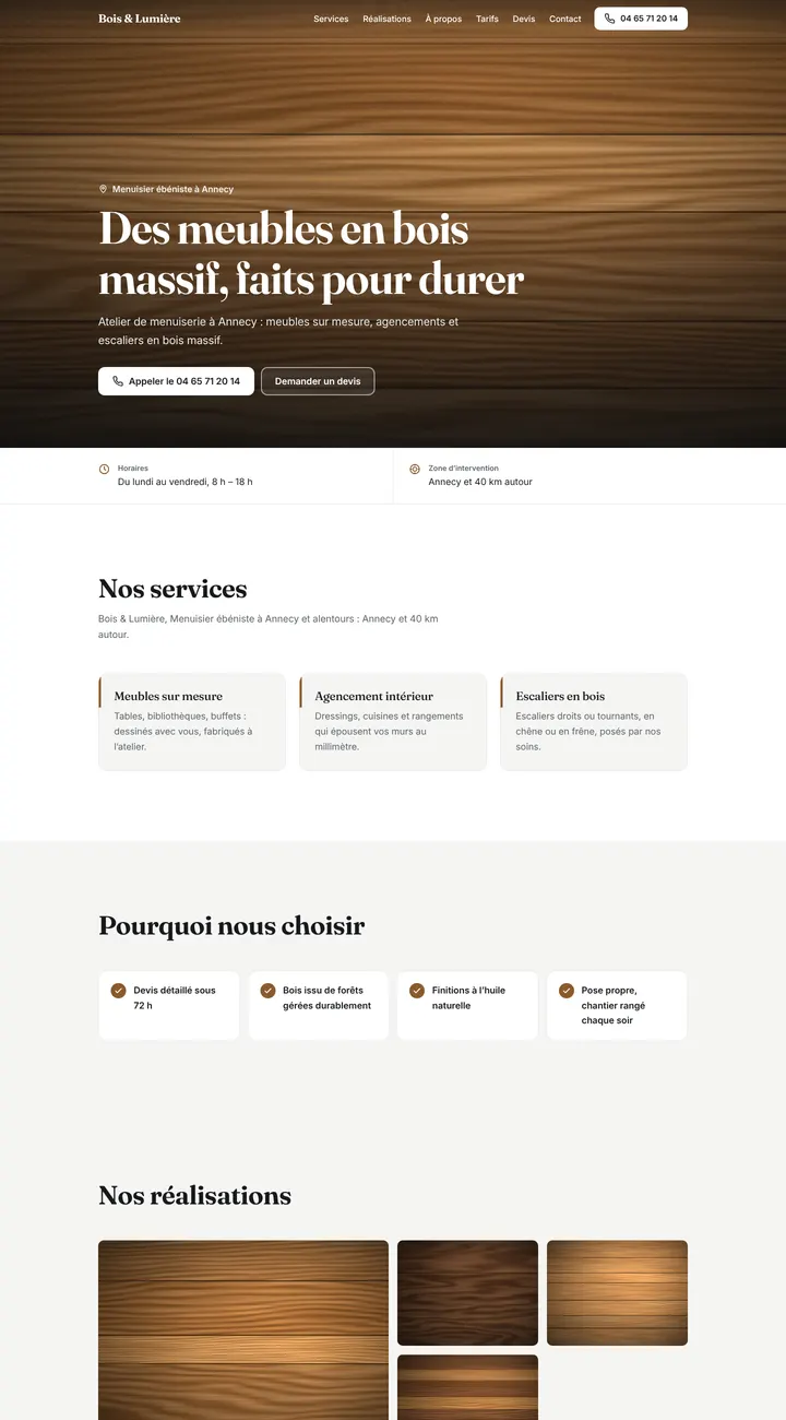 Haut du site d’exemple Bois & Lumière, style Classique